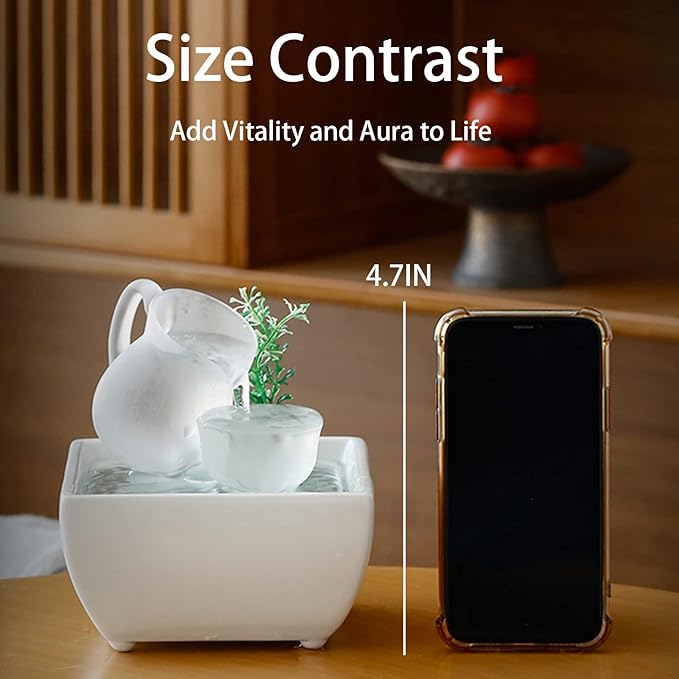 Tabletop Fountain, Indoor Desktop Waterfall, White Ceramic Decoration, Relaxing Soothing Water Flow, with 4 Color LED Lights, Suitable for Office Bedroom Decor,Quiet Dound of Water - Bloomnest
