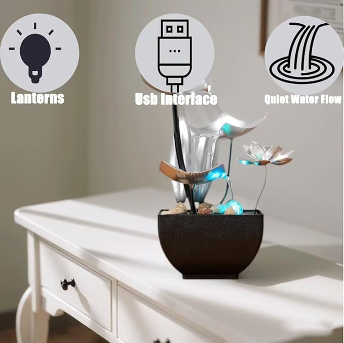 Tabletop Fountain Fountain Water Feature for Zen Home Decor: Deep Basin & Natural River Rocks - Zen Relaxation for Office, Living Room Silver - Bloomnest
