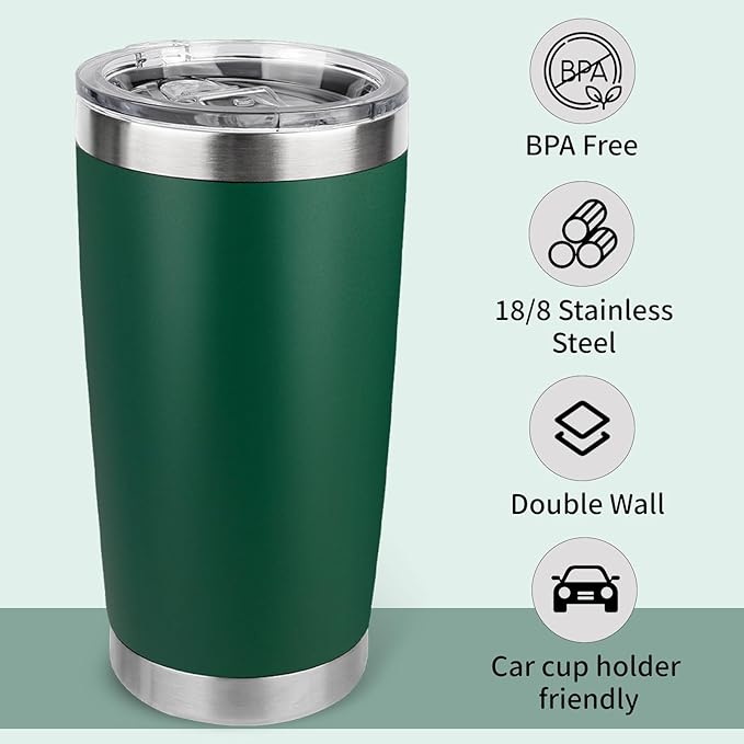 20oz Stainless Steel Tumbler Bulk with Lid, Travel Mug - Double Wall Vacuum Powder Coated Cup - Dark Green, 12 Pack - Bloomnest