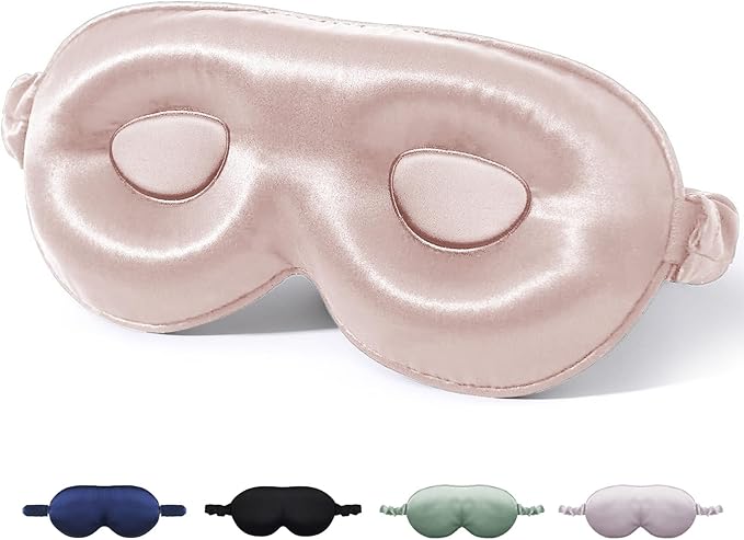 100% Mulberry Silk Sleep Mask for Unisex, 22 Momme 3D Silk Contoured Eye Mask, Breathable Light Blocking Blindfold with Adjustable Strap, Blackout Eye Cover for Travel, Pink - Bloomnest