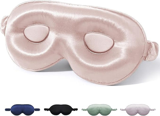 100% Mulberry Silk Sleep Mask for Unisex, 22 Momme 3D Silk Contoured Eye Mask, Breathable Light Blocking Blindfold with Adjustable Strap, Blackout Eye Cover for Travel, Pink - Bloomnest