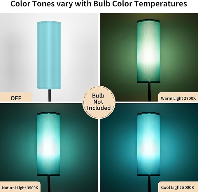 FRIDEKO HOME Floor Lamp with Turquoise Shade, Simple Design with Foot Pedal Switch, Small Tall Lamps for Living Room Bedroom, Corner Floor Stand Light with Black Pole Lamp (No Remote/No Bulb) - Bloomnest
