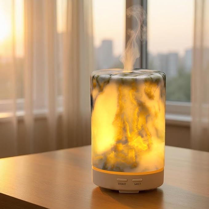 Koville 110ML Marble Essential Oil Diffuser - Ultrasonic Aromatherapy & Humidifier with 2-Color LED Lights, Decorative Marble Aromatherapy Diffuser, Auto Shut-Off, Scent for Home, Office, Yoga, Spa