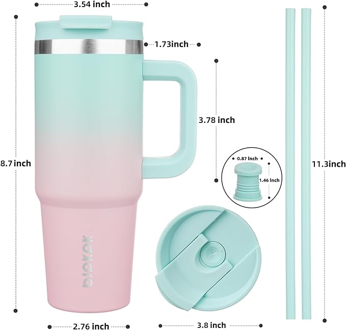 BJPKPK 30 oz Stainless Steel Tumbler With Handle Insulated Tumblers With 2 Straw Travel Coffee Mug With Lid,Bubble Gum