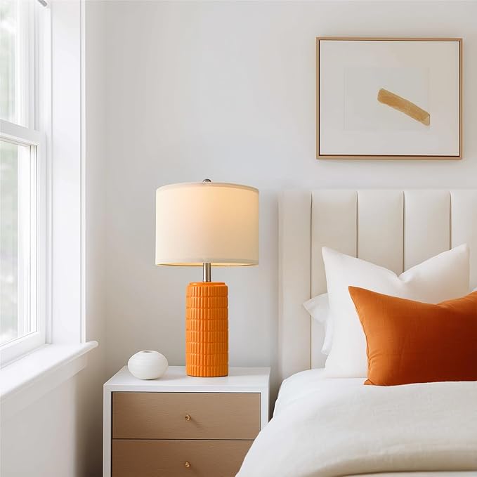PoKat 23" Orange Table Lamps Decor for Living Room Set of 2, Modern Living Room Lamps for End Table, Ceramic Table Lamps for Bedroom, Contemporary Nightstand Lamps for Home Bedroom Decor - Bloomnest