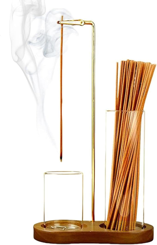 2 in 1 Glass Incense Holder & Burner for Sticks with Ash Catcher, Anti-Ash Flying Design, Storage Organizer and Hang Upside Down for Meditation Yoga Spa Home Decor - Bloomnest