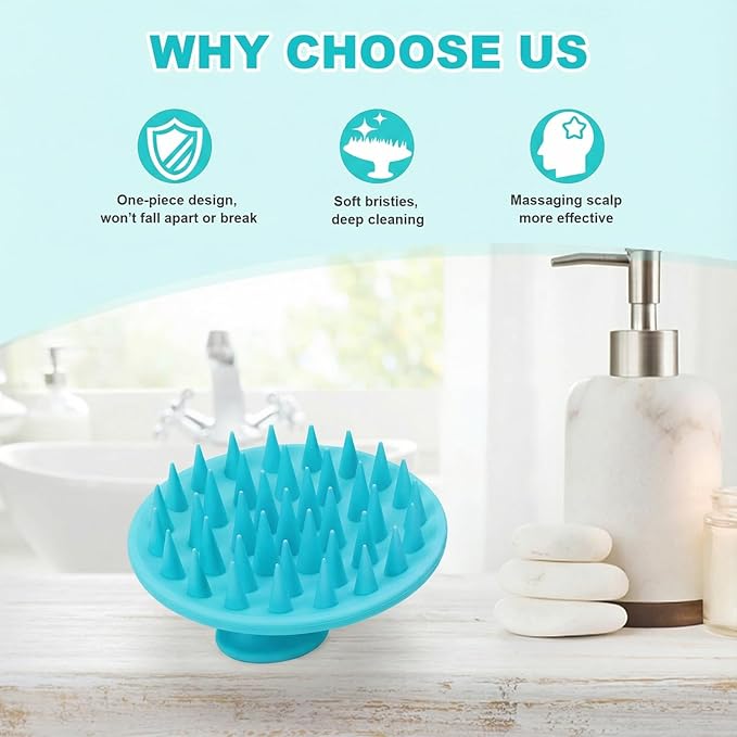 Meartchy Silicone Scalp Massager Shampoo Brush, Scalp Brush for Hair Growth & Dandruff Removal, Hair Scrubber Scalp Stimulator Exfoliator Brush with Soft Bristles for Wet Dry Scalp Care (Lake Blue) Meartchy