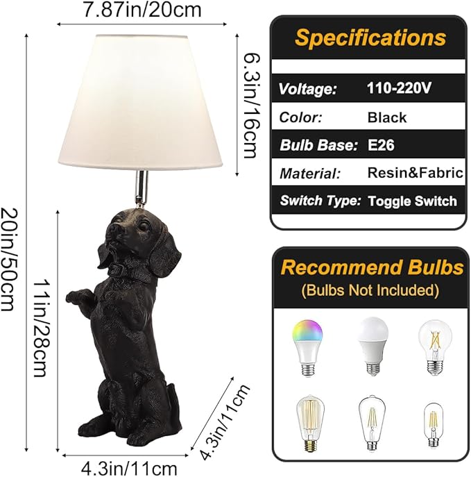 Black Dachshund Dog Table Lamp Creative Puppy Resin Desk Lamp Farmhouse Dachshund Pet Animals Nightstand Lamp for Bedroom Living Room Children’s Room Office Cafe - Bloomnest