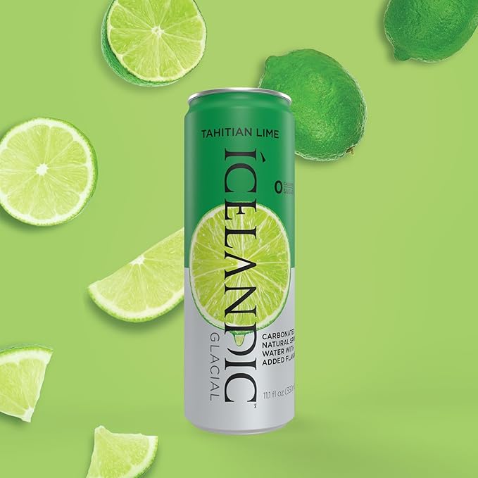 Icelandic Glacial Sparkling Water, Tahitian Lime, 330 ml / 11.1 Fl Oz Cans (Pack of 10) - Bloomnest