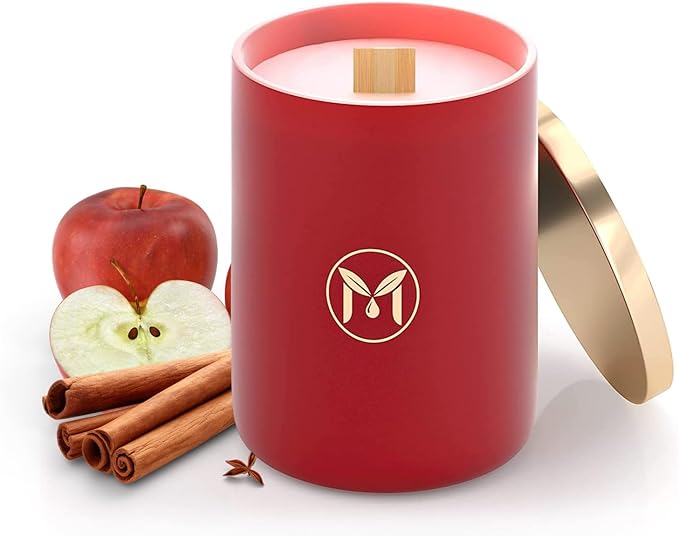 MyrrhUSA Apple Cinnamon Scented Candle – 15 oz Natural Soy Wax with Crackling Wooden Wick & Essential Oil | 80 Hour Burn | Luxury Aromatherapy Candle for Relaxation, Home Décor, Living Room & Bathroom - Bloomnest