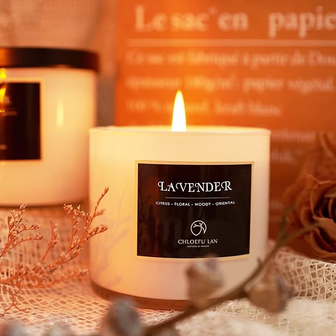 Chloefu LAN Premium Lavender Scented Candle for Men & Women, Highly Scented, 7.1oz|45 Hour Long Lasting, All Natural Soy Candles, Home Decor,Glass Jar Candle with Gift Box - Bloomnest