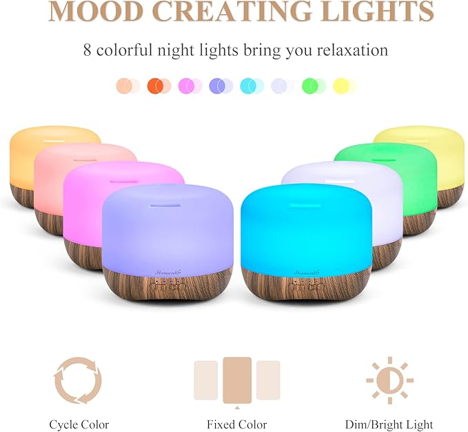 Aromatherapy Essential Oil Diffuser for Room: Air Humidifier Aroma Scent Cool Mist Diffuser Colorful Lights Wood Cute Small Large Waterless Auto Off Ultrasonic Diffusers for Home Bedroom (300ml) - Bloomnest