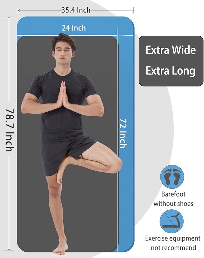 Yoga Mat Thick Wide Yoga Mats for Women Men Large Exercise Mat 78"x35" 1/2 Inch Workout Mat for Home Gym, with Carrying Yoga Bag