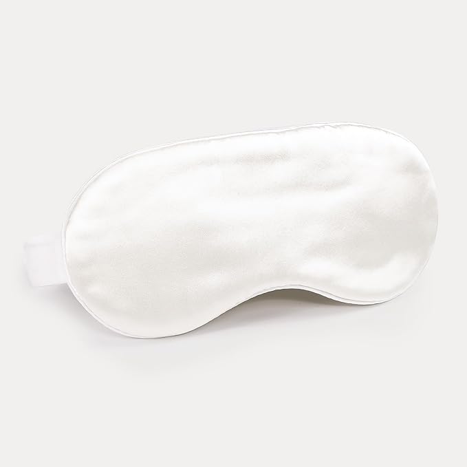 22mm Mulberry Silk Beauty Sleep Mask with Velvet Band & Travel Pouch, Light Blocking, Hair & Skin Friendly, White, Gift Packaging - Bloomnest