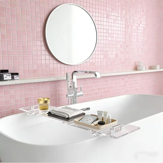 WANLIAN 33inch Luxury Bathtub Caddy Tray for Bathroom Bath tub Table Caddy Shelf for Shower Storage Organizer tub Accessories for Bath tub Table Caddy (SilverHandles) - Bloomnest