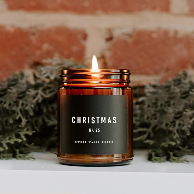 Sweet Water Decor Christmas Candle | Christmas Tree, Apple Cider, and Cinnamon, Winter Holiday Scented Soy Candles for Home | 9oz Amber Jar, 40 Hour Burn Time, Made in The USA - Bloomnest