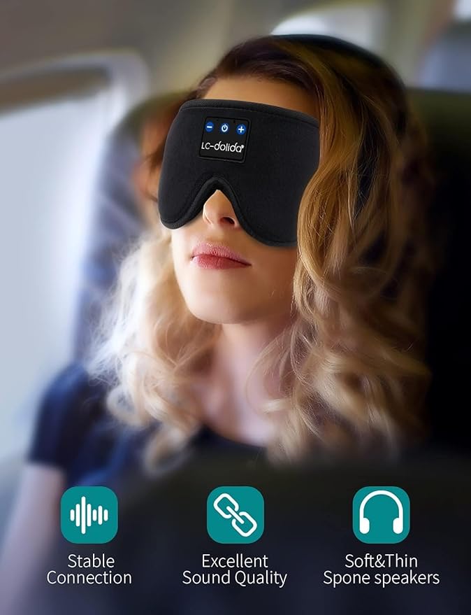 LC-dolida Sleep Mask with Bluetooth Headphones, Sleep Headphones Bluetooth Sleep Mask Eye Mask Pressure Relief Night Sleeping Headphones for Side Sleepers Best Gift and Travel Essential - Bloomnest