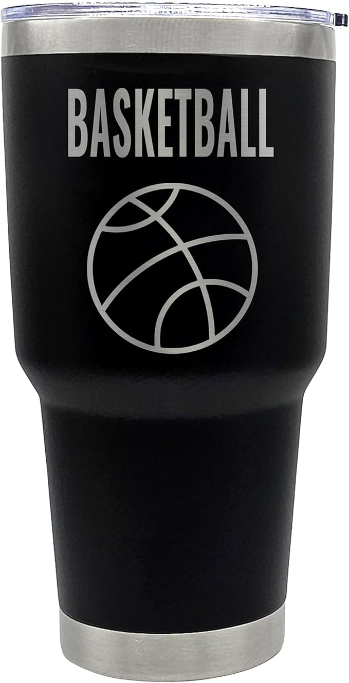 Premium 30 oz Basketball Black Tumbler with Slider Lid - Insulated Stainless Steel - Ideal for Basketball Lovers, Coaches, and Fans - Keeps Drinks Hot or Cold - Gift for Men, Women, Kids - Bloomnest