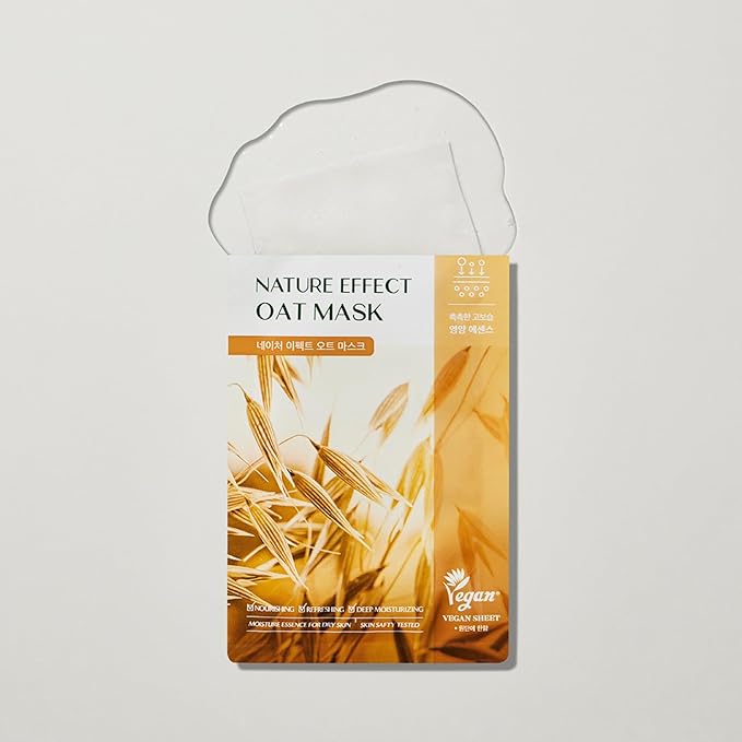 LEADERS Nature Effect Oat Mask - Hydrating & Soothing Face Mask for Dry, Irritated Skin | Nourishes, Soothes, Dryness with Oat Extract | Serum Content, Vegan Certified - 10 Sheets - Bloomnest