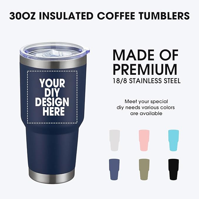 Personalized Custom Tumbler Print in USA 30oz Stainless Steel Coffee Cup with Lid & Straw Double Wall Insulated Tumbler with Colorful Text Logo Photo - Bloomnest