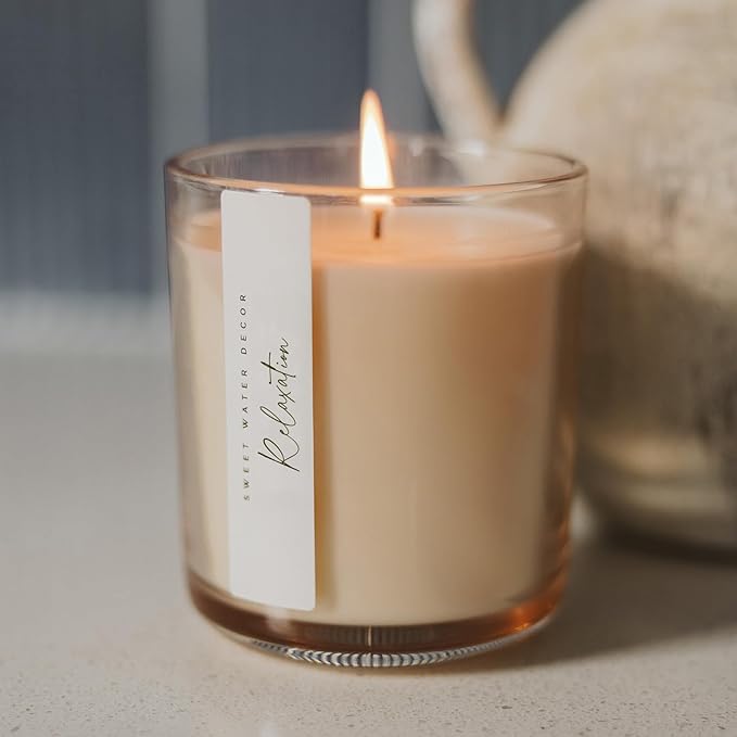 Sweet Water Decor Relaxation Scented Soy Candles – Eucalyptus, Peppermint, Powder, Patchouli, Vanilla – Cozy, Calming Aroma – 50 Hour Burn – 12oz Tinted Glass Jar for Home Decor and Bedroom Decor - Bloomnest