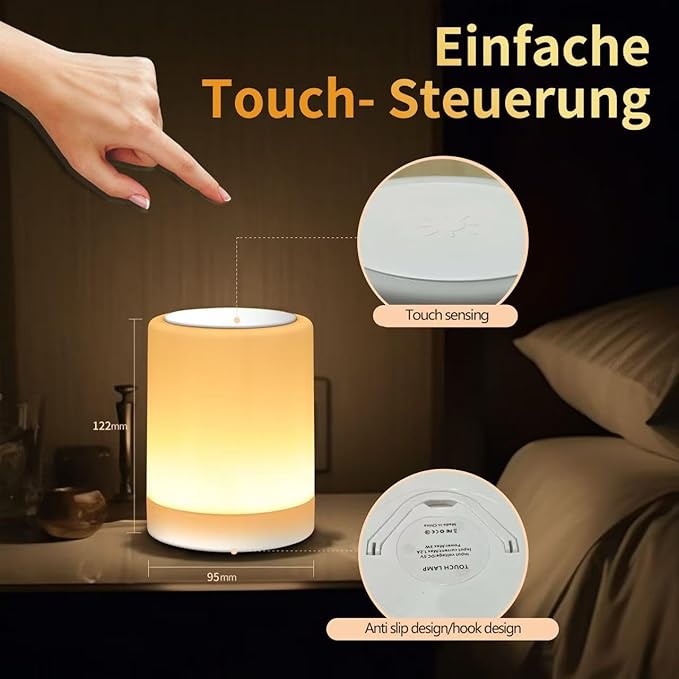 OORUN Touch Bedside Table Lamp,13 RGB Colors & 5 Brightness, USB Rechargeable Desk Lamp, Remote Control Dimmable Light with RGB Color Changing,Portable Lamp for Baby (White) - Bloomnest