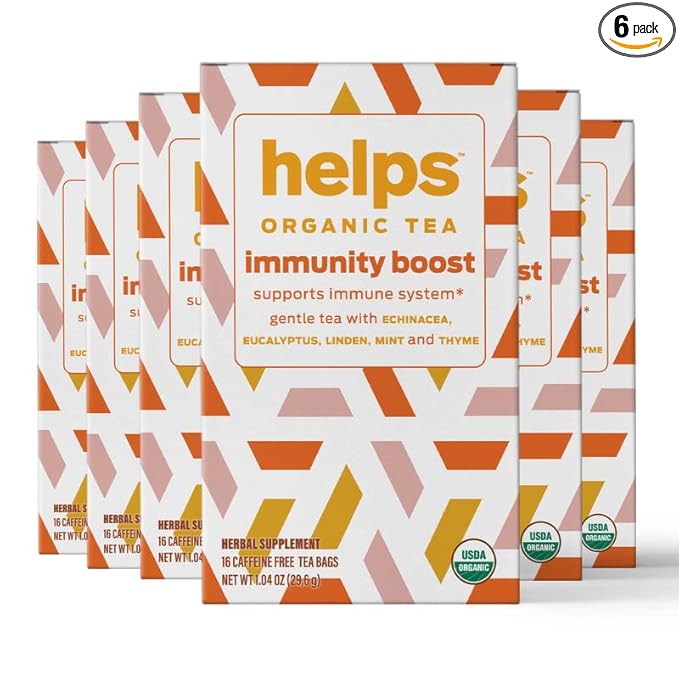 HELPS TEAS | Helps Immunity Boost Tea | Organic herbal blend of Echinacea, Eucalyptus, Mint, Linden, Thyme and Natural Honey Flavor. Facilitates Respiratory Health | 16 Tea Bags - Pack of 6 | - Bloomnest