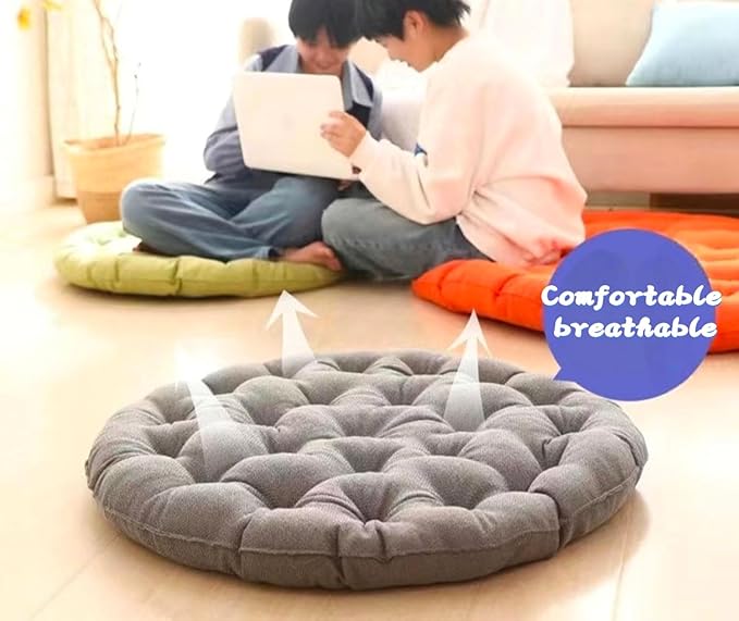 Large Linen Floor Cushions,Round Futon Pillows Japanese Style Tufted Floor Pillows Meditation Cushions for Seating On Pad for Yoga Sofa Balcony(Size:65x65cm(26x26inch),Color:Light Green) - Bloomnest