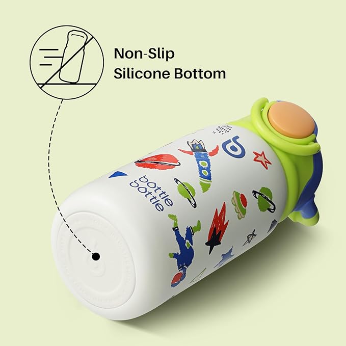 BOTTLE BOTTLE Kids Insulated Water Bottle with Straw Lid and Handle 16 oz Stainless Steel Vacuum Tumbler Water Bottles for School Outdoor Travel Gifts for Boys and Girls Astronaut - Bloomnest