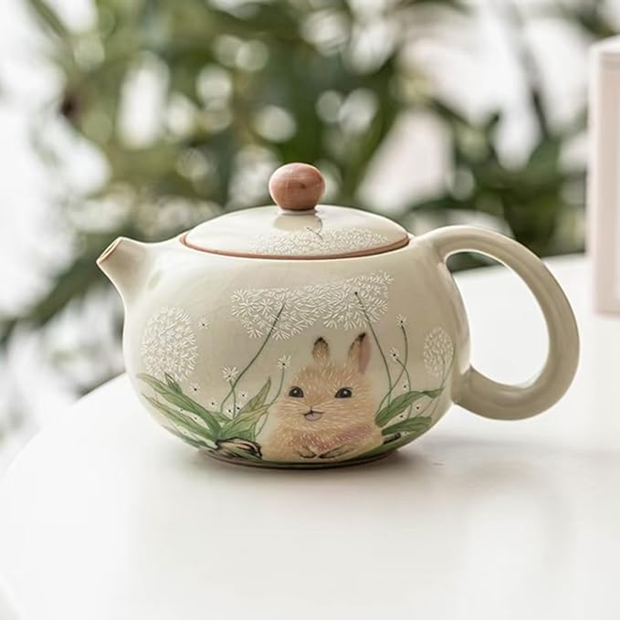 YINYAOCCAdorable White Ceramic Rabbit Tea pot Gift for Women Handmade Porcelain Teapot for Home or Office (7.4oz/220ml) - Bloomnest