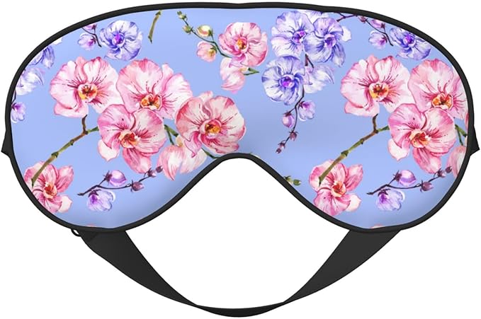 Purple Pink Orchid Flower Sleep Mask - Art Silk, Breathable, Adjustable, Skin Friendly - 4" x 8" - Adult, Floral Pattern - Bloomnest