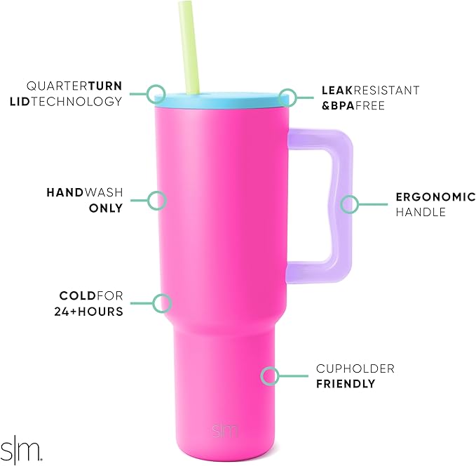 Simple Modern 40 oz Trek Tumbler with Handle and Straw Lid | Cup Holder Friendly Insulated Stainless Steel Travel Mug | 80s Mix SimpleModern