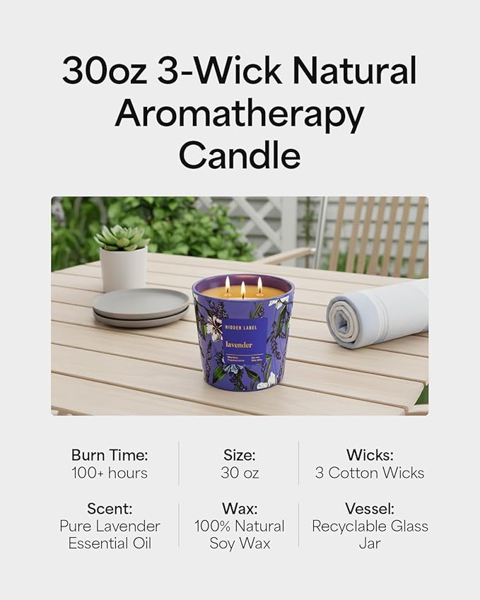 Extra Large Candles, Lavender Candle for Home Scented, 30oz Natural Soy Wax, 3 Wick Large Candle, 100 Hours Clean Burn | Non Toxic | Aromatherapy for Home Decor,Stress Relief,SPA, Relaxation - Bloomnest