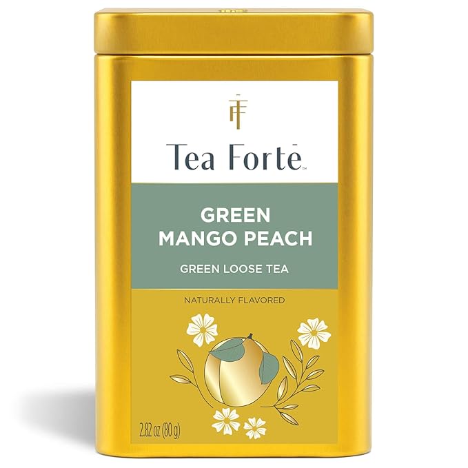 Tea Forte Green Mango Peach Premium Loose Leaf Caffeinated Green Tea Blend Canister, Makes 35-50 Cups