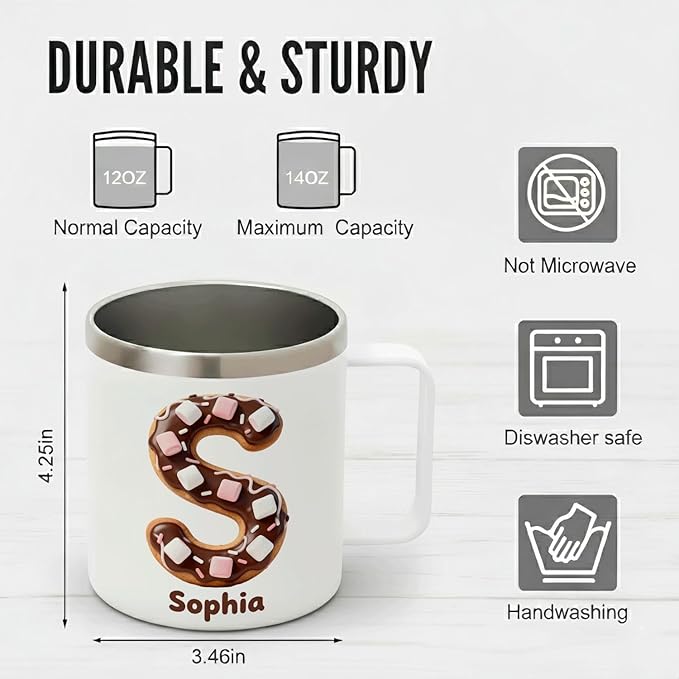 Personalized Christmas Mug | Custom Gingerbread Initial Insulated Coffee Cup with Handle & Lid | 12oz Holiday Tumbler, Cute Stocking Stuffer Gift for Women & Kids (B07) - Bloomnest