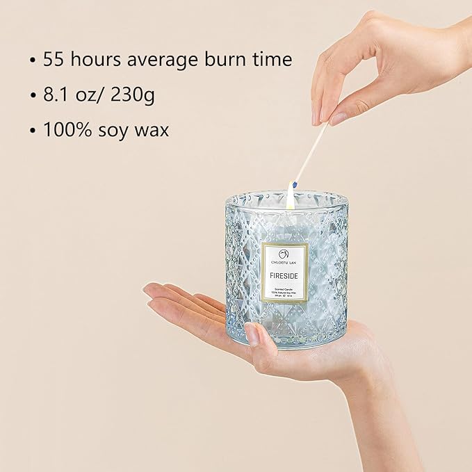 Chloefu LAN Smokey Fireside Scented Candle Gifts for Men Cashmeran Leather Candles for Home Scented, 55 Hours Long Burning, 8.1 Ounce Premium Soy Wax - Bloomnest