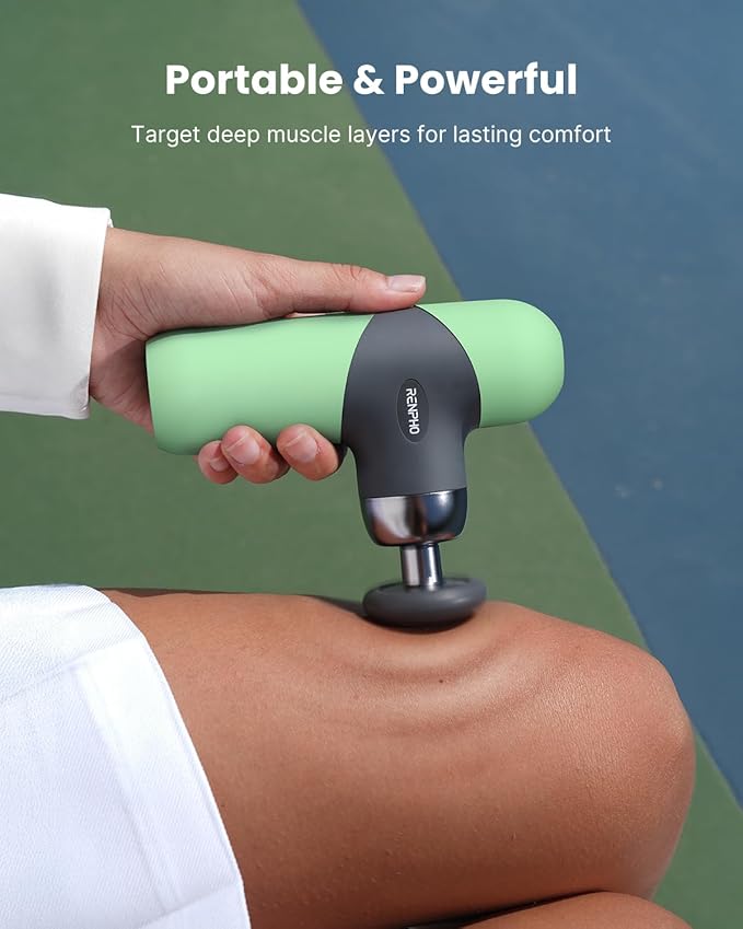 RENPHO Mini Thermal Massage Gun with Heat, Christmas Birthday Gifts for Women Men, Portable Deep Tissue Percussion Massager, Color Silicone Sleeves Travel Size with Carry Case, Spearmint - Bloomnest