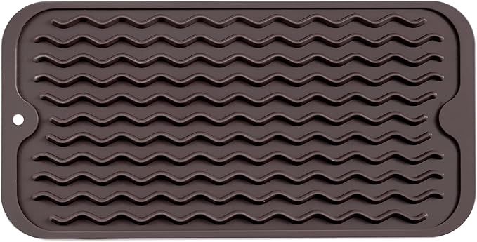 Silicone Dish Drying Mat for Multiple Usage,Easy clean,Eco-friendly,Heat-resistant Silicone Mat for Kitchen Counter or Sink,Refrigerator or Drawer Liner Coffee S 12 inches x 6 inches - Bloomnest