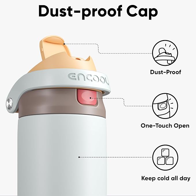 ENCOOL Leakproof Insulated Water Bottle with Straw Dual-Sip Water Bottle Bag-Safe Design for Work, Commute & Gym – Keeps Drinks Cold All Day, 32 oz, Clay Grey ENCOOL