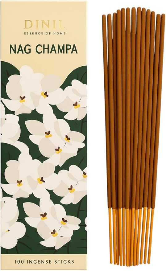 Dinil Nag Champa Incense Sticks – 100 Sticks | Hand-Rolled, Charcoal-Free | Clean Burn, Low Smoke | Aromatic Incense for Meditation, Yoga & Home Fragrance