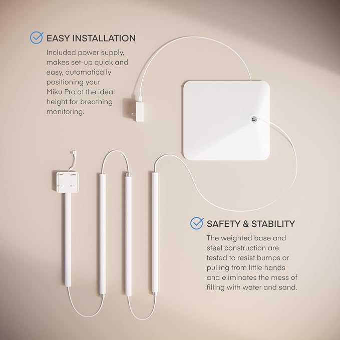 Miku Pro Smart Baby Monitor with Camera, Track Live Breathing with No Wearable, Real-Time Alerts, Sleep Analytics, 1080p Wi-Fi Video, Night Vision, and 2-Way Audio, Wall Mount & Floor Stand Included - Bloomnest