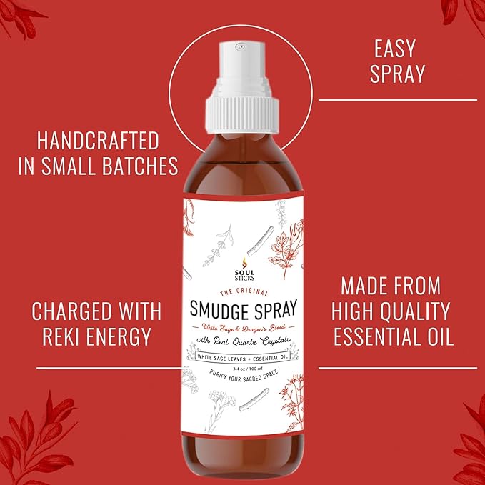 SOUL STICKS White Sage & Dragon’s Blood Smudge Spray – 3.5oz Smokeless Energy Mist with Quartz Crystals – Protective Smudging Spray for Aura Cleansing & Home Energy Clearing SoulSticks