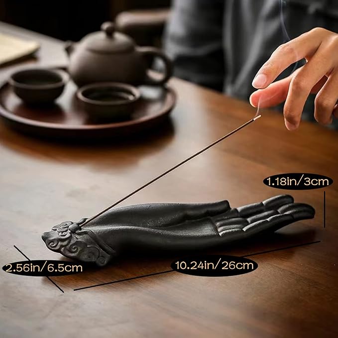 Ceramic Incense Holder for Sticks - Incense Burner Holder Zen Decor with Buddha Hand Design Protection from Evil - 10.2" L X 2.5" W X 1.2" H - Bloomnest