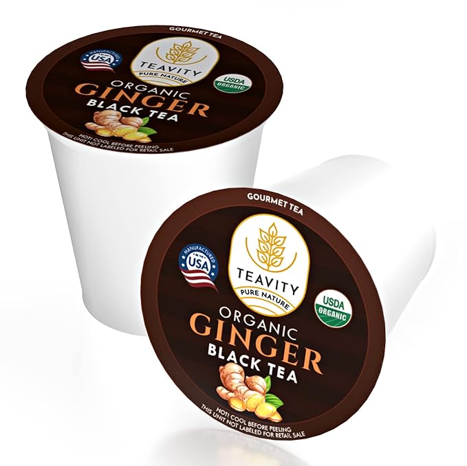 Organic Ginger Tea Pods for Keurig with Unsweet Black Tea for K Cup Brewing - Ginger Black Tea by Teavity (12 Tea Pods) - Bloomnest