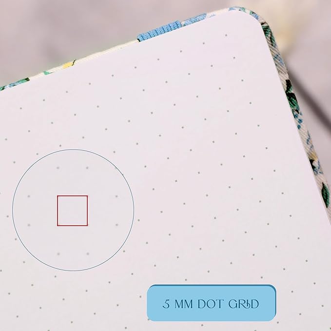 TIEFOSSI Dotted Journal Notebook, Dot Grid Notebook for Women Men, Fabric Flower Journal, 160 GSM Thick Paper, 160 Numbered Pages, 8 x 8 Square Diary - Bloomnest