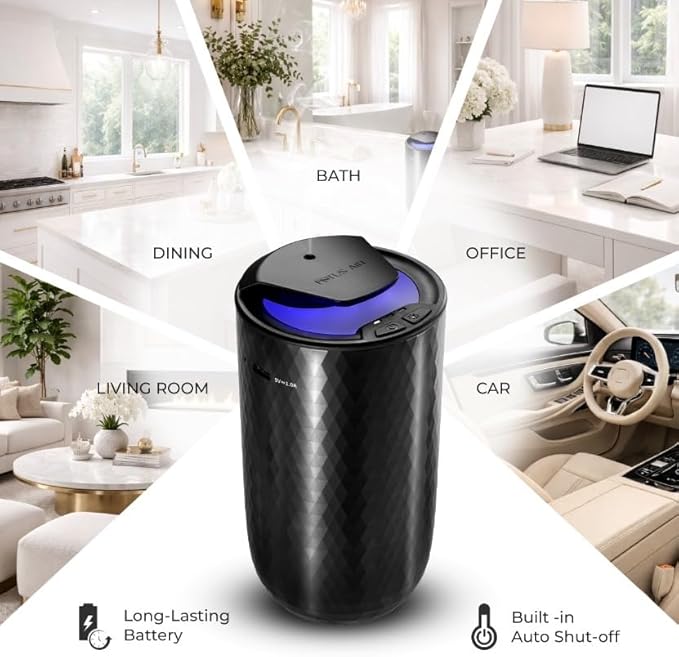 Waterless Essential Oil Diffuser – Portable Cordless Aromatherapy Diffuser for Home, Car & Office – 3 Mist Levels - 4 Timer Modes - 15ml Oil Capacity - USB-C Rechargeable - Bloomnest