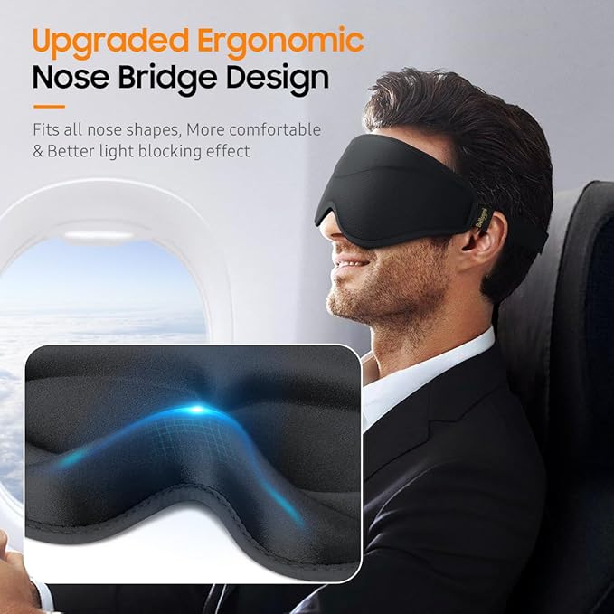 Sleep Mask, Premium Eye Mask for Sleeping, Total Blackout, Super Soft Comfort, Adjustable Fit, Upgraded 3D Ergonomic Designed Sleeping Mask for Home, Office, Travel, Meditation, Yoga, Black - Bloomnest