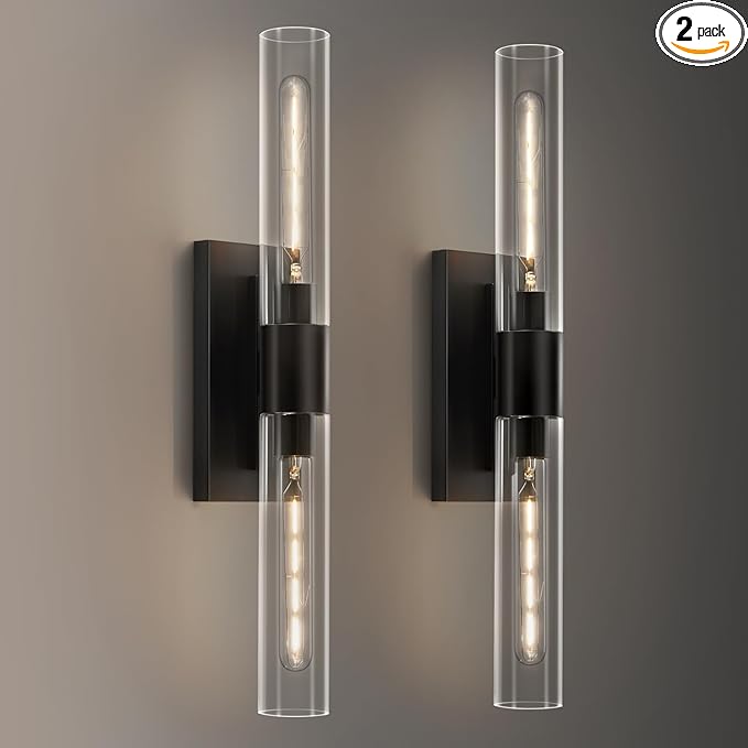 24.8" L Wall Sconces Set of 2, Black Wall Lights Fixtures Morden Cylinder Wall Light for Bathroom Vanity Light Indoor Wall Mounted Lamps for Living Room,Bedroom,Hallway - Bloomnest
