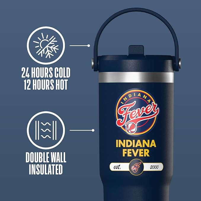 Hydrapeak x WNBA Officially Licensed Indiana Fever 32 oz Nomad Tumbler with Handle and Straw Lid, Leakproof Stainless Steel Water Bottle - Bloomnest