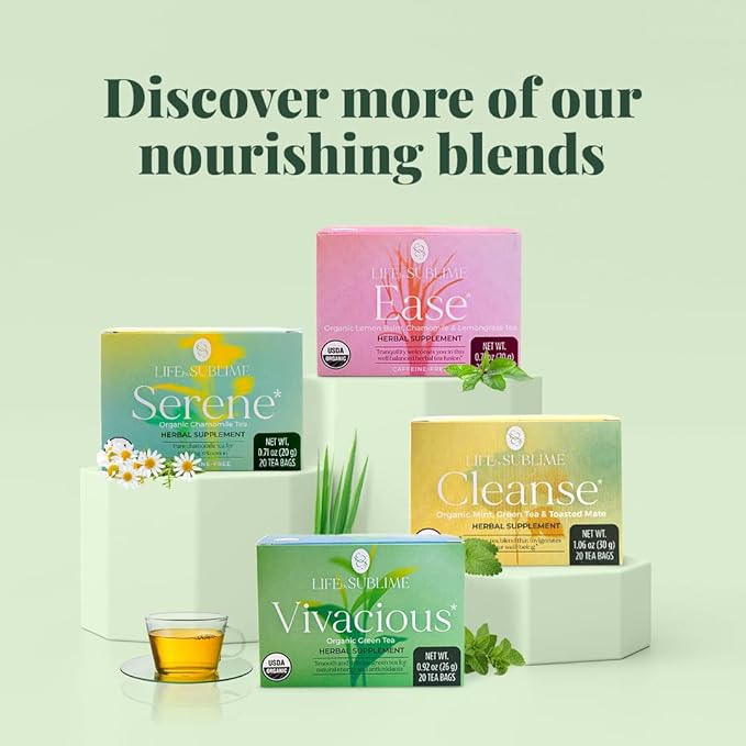 Life by Sublime - Ease USDA Organic Lemon Balm Chamomile Tea, 20 Tea Bags, Caffeine-Free Calm Sleep Tea, Promotes Relaxation, Stress Relief, and Restful Nights, Premium Brazilian Harvest - Bloomnest